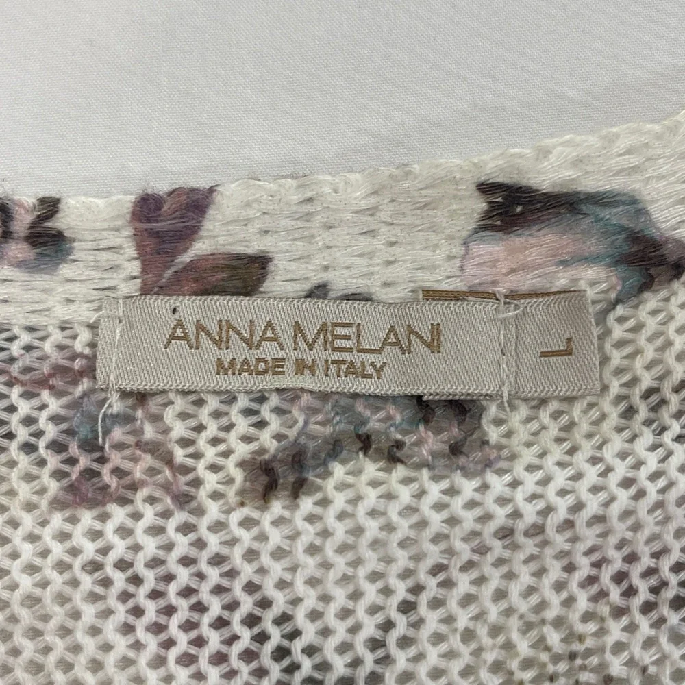 Anna Melani Floral‎ Knit Batwing Sweater Womens Large Cream Purple | Cottagecore